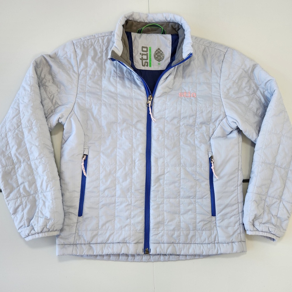 Stio Kids Quilted Puffer Jacket Light Blue Royal Contrast Full Zip Size 10